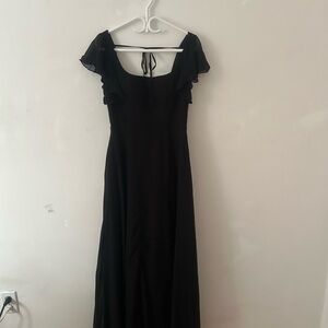 Black Maxi Dress with Flutter Sleeves & Left leg Slit